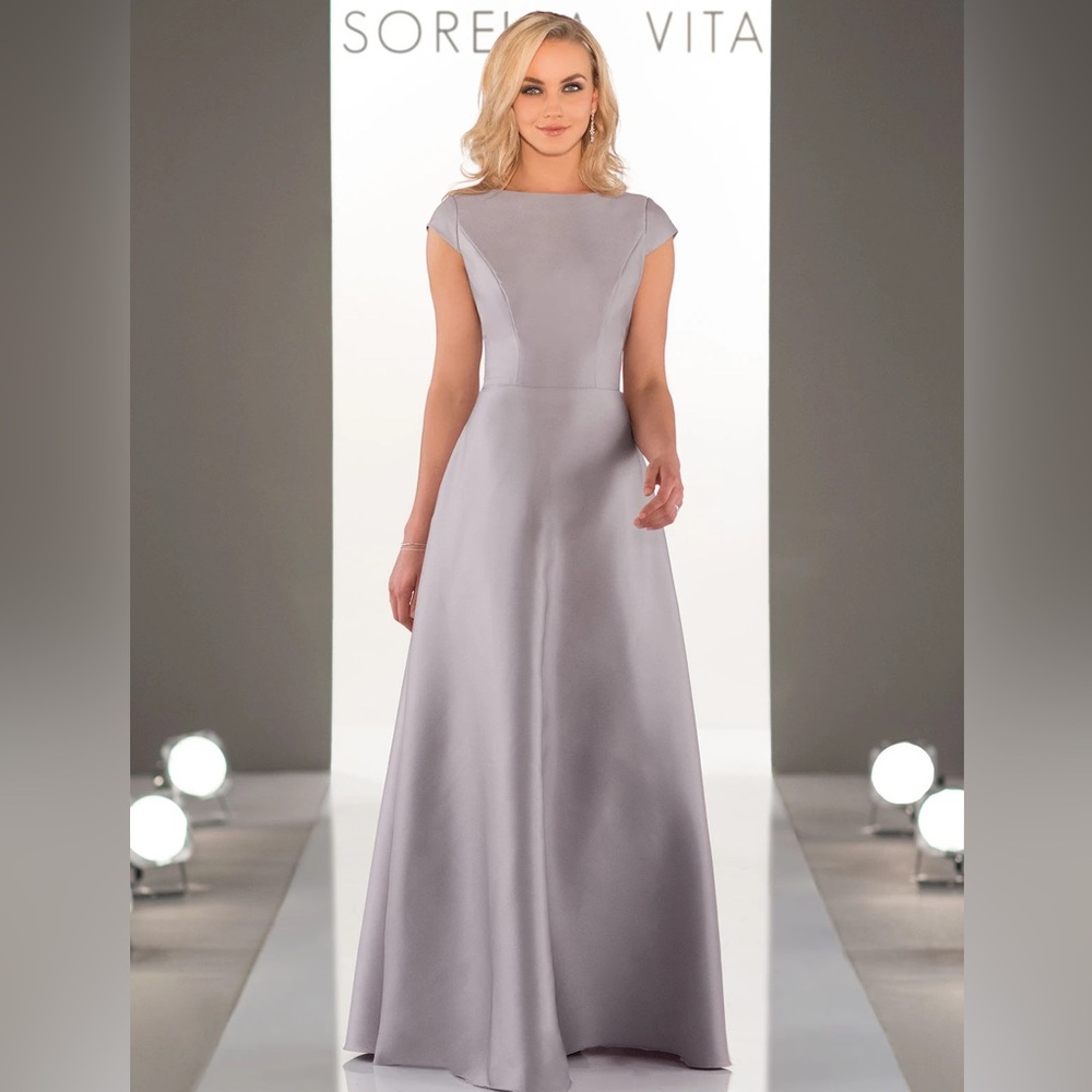SORELLA VITA Silver-Gray Satin A-Line Maxi Dress